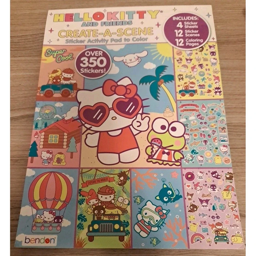 hello kitty bundle- 5 pieces- Backpack, Fannypack, Sticker book, Desk Set, Bath